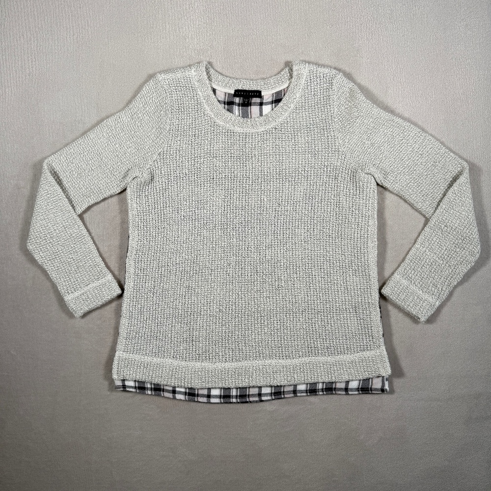 Sactuary Sweater Womens Small Light Gray Plaid Lined Long Sleeve Wool Blend